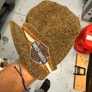 Vintage Rare Harley-Davidson Brown Knit Hat with Logo